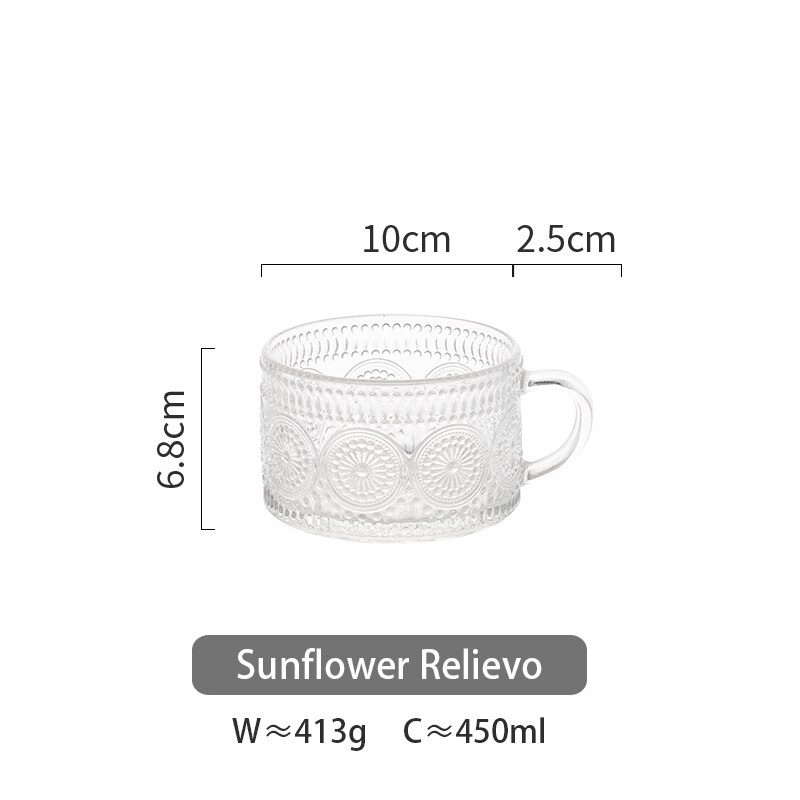 450ml Nordic Glass Mug Transparent Handgrip Cup For Coffe Milk Golden Edge Household Teacup Kitchen Drinkware: Sunflower