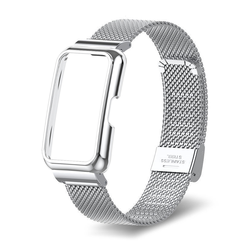 Pulseira de metal + capa para huawei band 9/10 pulseira protetor pulseira para huawei band 10 8 7 6 pulseira capa protetora: Branco
