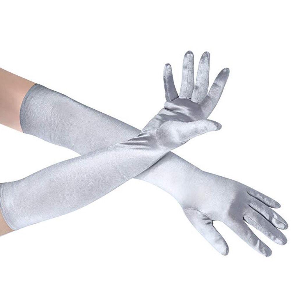 Guantes largos de satén elásticos, lisos, de seda de colores, hasta el codo, de estilo básico para mujer