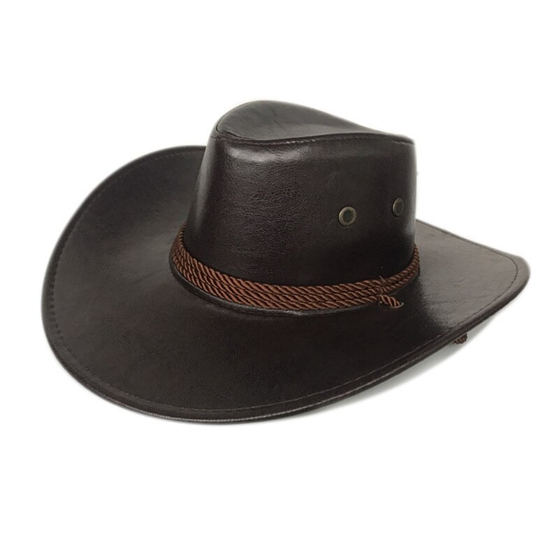 Wide Brim Solid Color PU Leather Cowboy Hat Caps For Gentleman Casual Travel Fancy Party Male Female Cowgirl Hats Cap