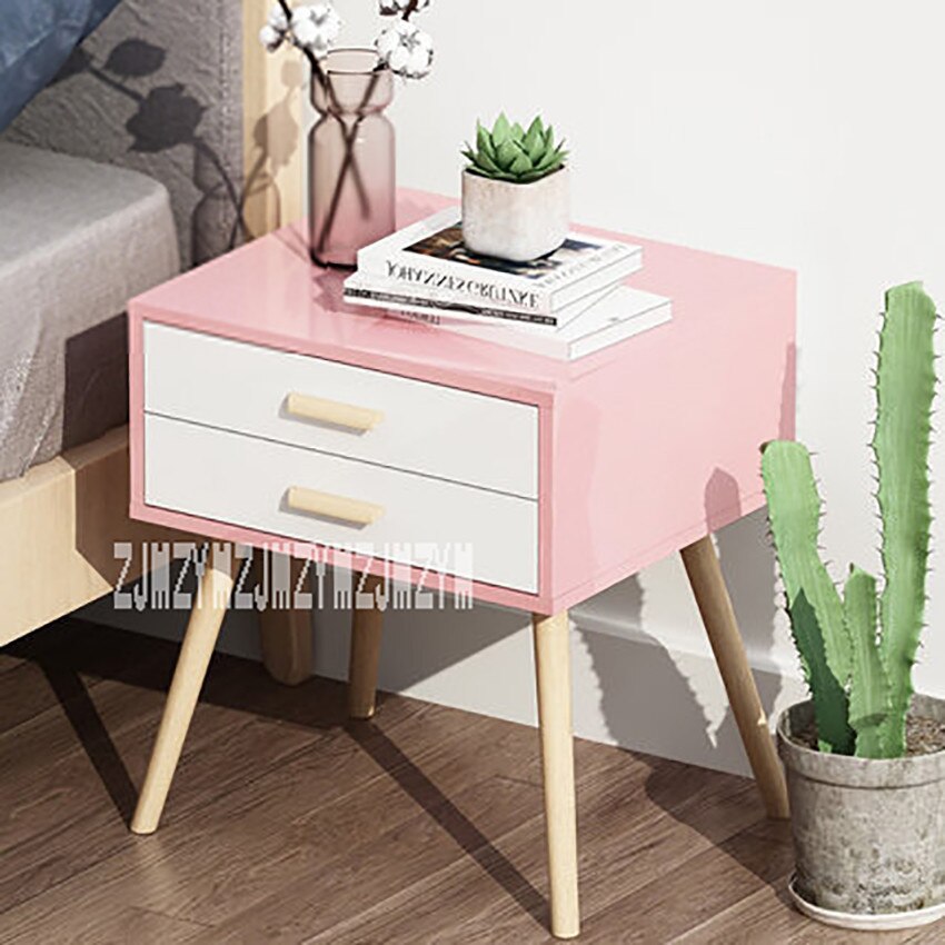 077 Night Table Modern Simple Bedstand 2-Drawer Small Bedside Cabinet Mini Bedroom Storage Tea Coffee Table Nightstand Beech Leg