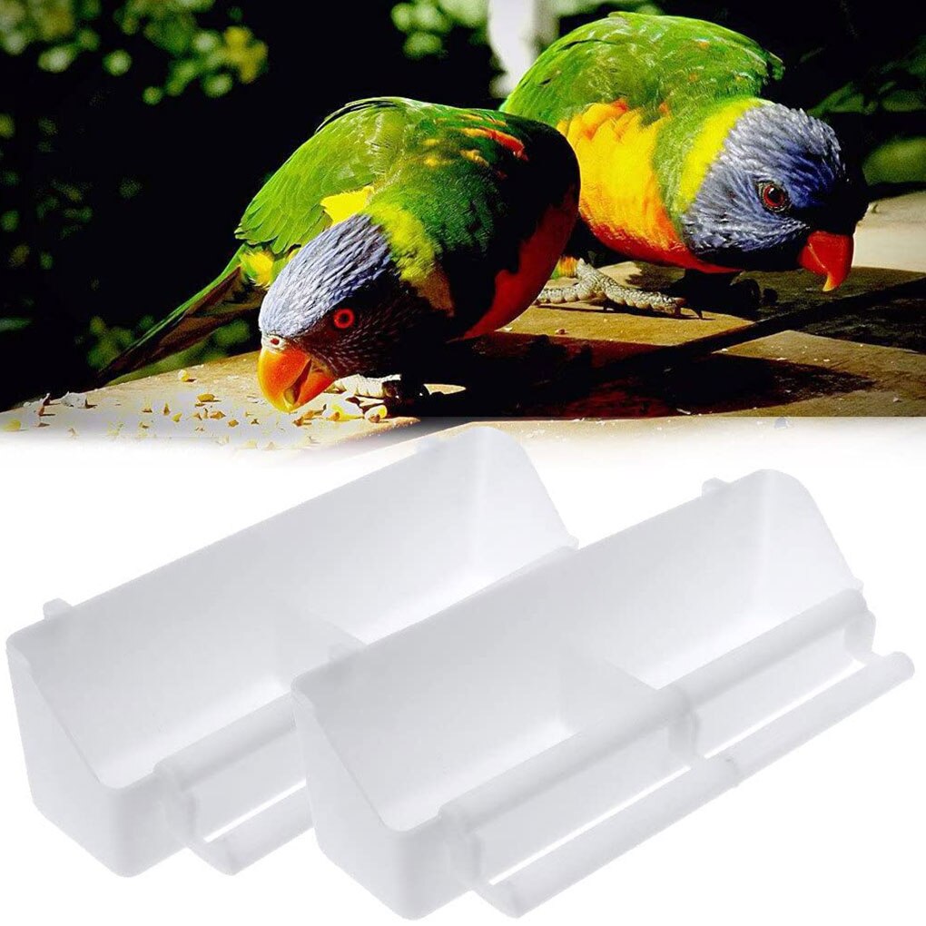2Pcs Vogel Hängen Feeder mit Barsch Kunststoff Weiß Käfig Vogelfutter Box Feed Tasse Container
