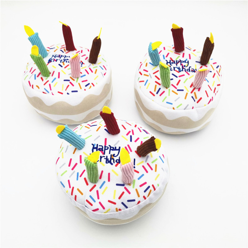 Pet Dog Toy Cute Birthday Cake Squeaky Toys Bite Resistant Bone Shape Stuffed Toy Cat Puppy Chew Toy Interactive Dog Accessories