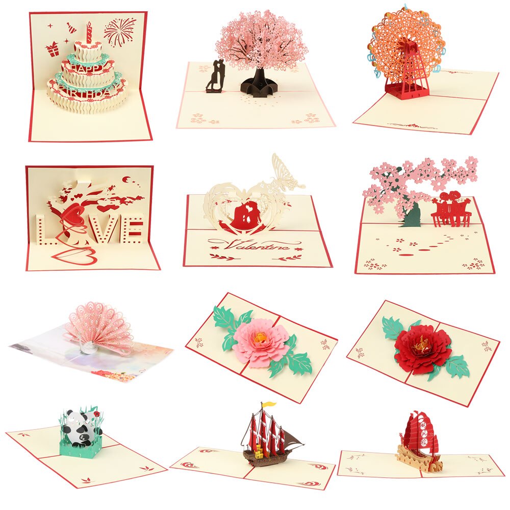 3D Pop-Up Cards Birthday Card for Girl Kids Wife Husband Birthday Cake Greeting Card Postcards Card with Envelope Stickers