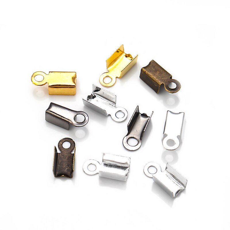 Lot de 200 pièces de perles à sertir pour fermoirs, capuchons d&#39;extrémité de cordon, Clip en cuir et ruban, pliable pour la fabrication de bijoux, connecteurs de collier à faire soi-même