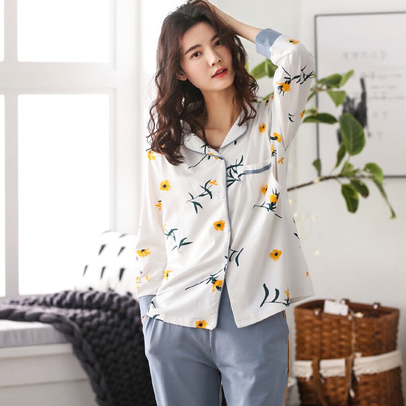 Pijama de algodón de manga larga para lactancia para mujer, conjunto de ropa de maternidad para mujer, ropa de cama blanca para hospital, conjunto de ropa para embarazadas