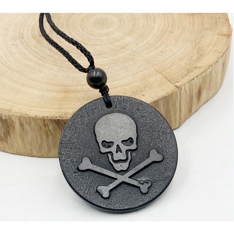 Russische Natuurlijke Authentieke Shungite Hanger Steen Emf Neutraliserend Shungite Ketting Sieraden Anti Stralingsbescherming 5G Blocker: Skull