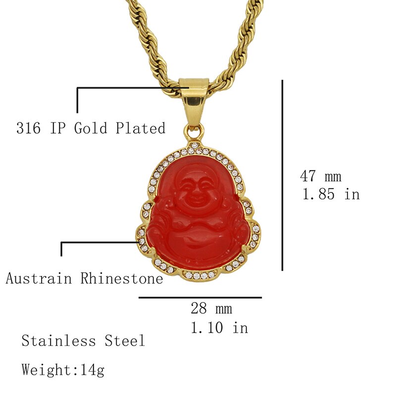 Hip Hop Bling Iced Out Gold Kleur Rvs Lachende Boeddha Maitreya Hanger Ketting Voor Mannen Rapper Sieraden