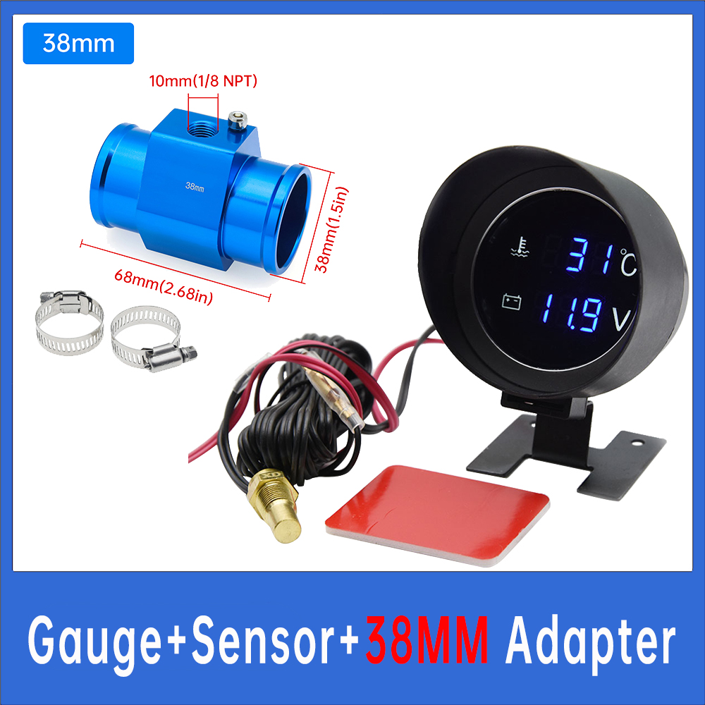 Car Water Temperature Gauge + Voltmeter With Water Temperature Sensor 2 in 1 LCD Car Digital Horizontal 12v 24v Accessories: Gold