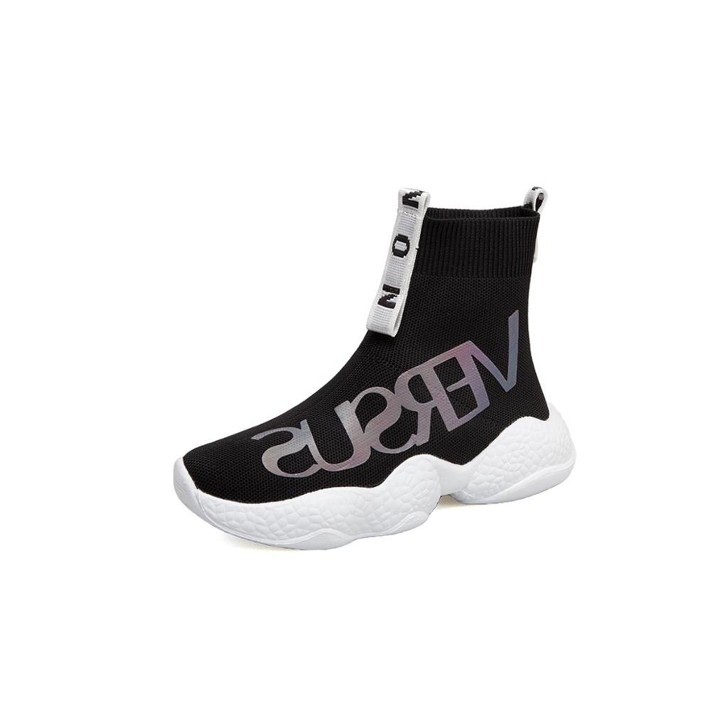Unterhose Auf hoch oben Damen Reflektierende Schuhe Bequeme Flache Schuhe Frauen lässig Schuhe Turnschuhe Frauen Wohnungen Schuhe Socken Schuhe W: Schwarz / 6