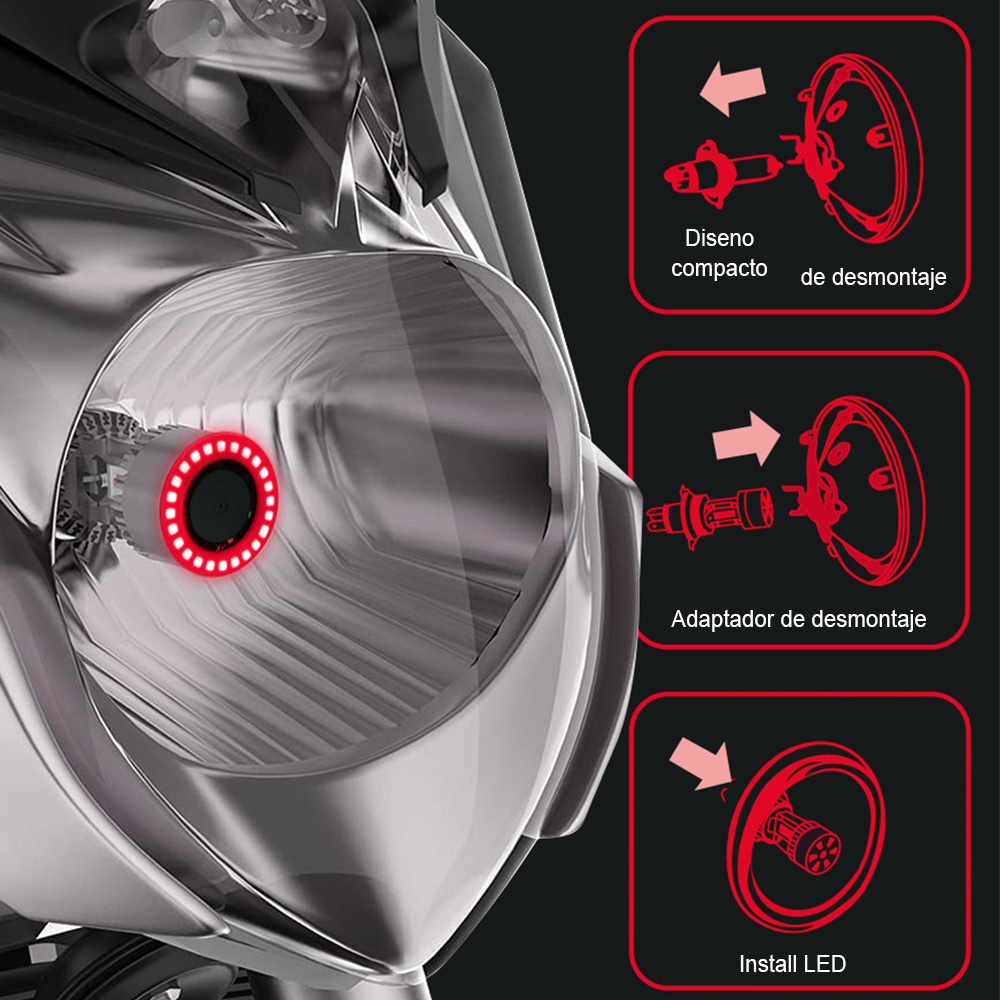 Motorfiets Koplamp Md003 12V Led Angel Eyes Bol Vervangbare Halo Ring Koplamp 4500lm Autobike Mistlamp