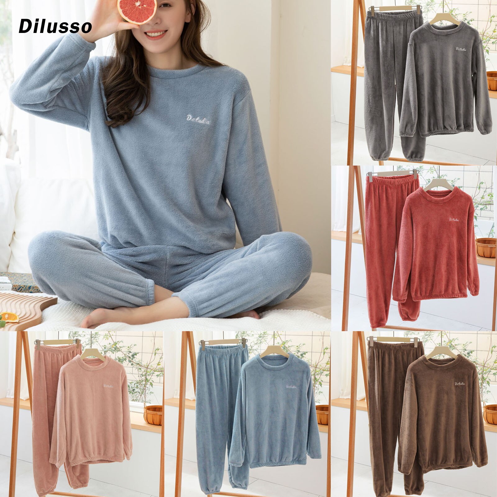 Winter Thick Warm Female Elastic Waist Thick Warm Sleepwear Homewear Autumn Women Sleepwear Autumn Winter Flannel Pajama Set