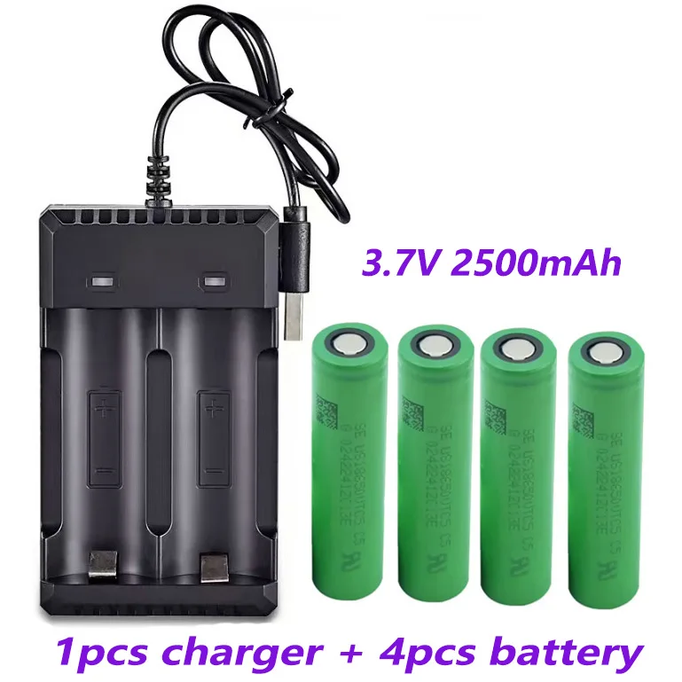 100% original 18650 Rechargable Battery 18650 3.7 V Battery for LED Lantern torch+USB Charger: plum