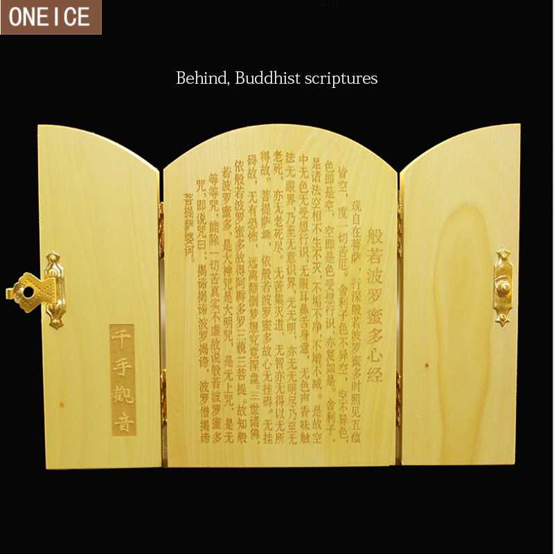Kinesisk buddha statue skulptur rent træskærerarbejde 3 åbne folde buddha statue boligindretning tilbehør træ buddha håndværk