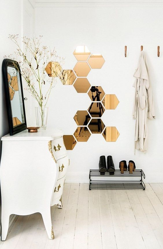 Paquet multi-pièces Hexagonal nid d'abeille miroir acrylique décoration murale accessoires de décoration pour salon papier peint