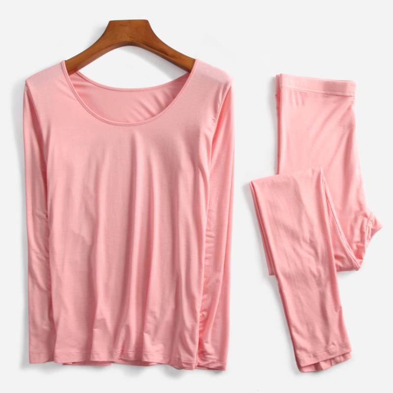 Winter Clothes Women Long Sleeve Plus Size &amp; One Size Thermal Long Johns Autumn Long Johns Solid Warm Women Thermal Underwear: pink 2 / One Size
