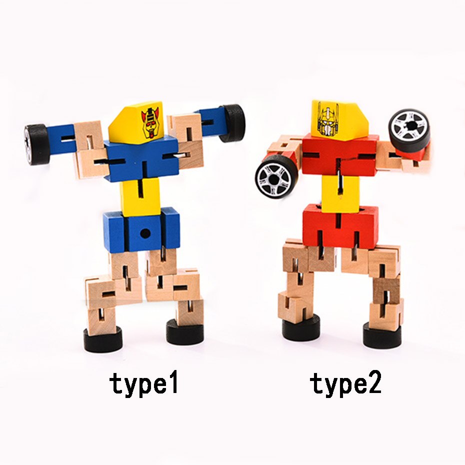 1pc Wooden Toys Wood Car Human Puzzle Shape-shifting Wood Robot Food Grade Materials DIY Crafts Accessories Nurse: type1