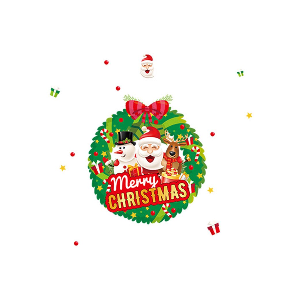 Cartoon Christmas Stickers for Window Showcase Removable Santa Clause Snowman Home Decor Decal Adhesive Year Mural #25