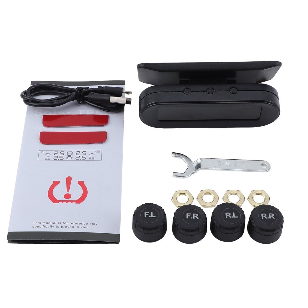 Tire Pressure Monitoring System Solar TPMS Sensors Temperature Warning Car TMPS 4 Wheel External Sensor Automobile Accessories