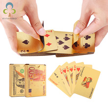 Goud Speelkaarten Euro & Dollar Speelkaart Poker Game Dek Goudfolie Poker Set Plastic Magic Card Waterdichte gyh