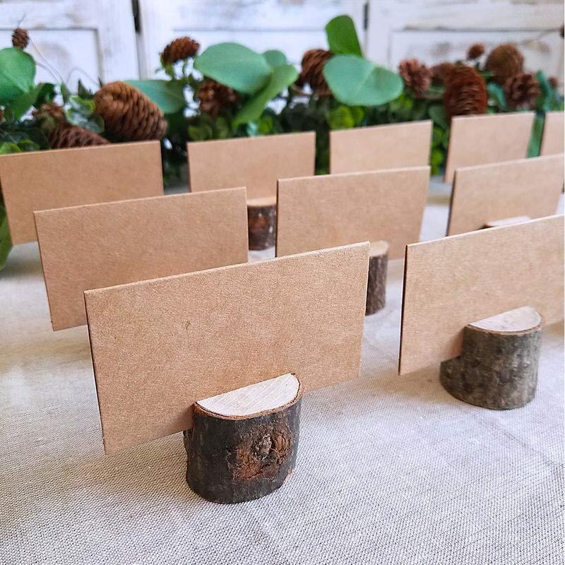 Soporte de madera Natural para tarjetas de boda, decoración rústica para boda, número de mesa, placa de nombre para , 10 piezas