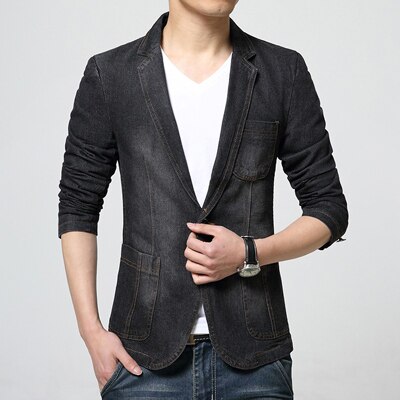 Men Spring Denim Jeans Blazers and Jackets Men's Casual Slim Fit Long Sleeved Single Button Style Blazers Suits D82903: 11 / L