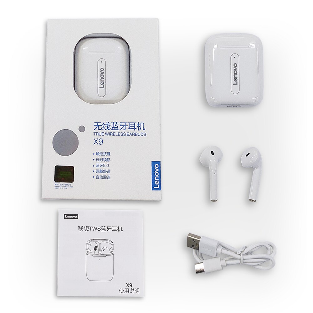 Lenovo-auriculares inalámbricos X9 con Bluetooth 5,0, cascos deportivos a prueba de sudor con Control de dos toques, HD, para Android e iOS