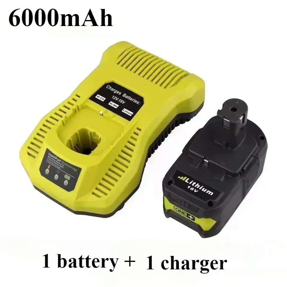 Original RYOBI 18V 6.0Ah 12.0Ah lithium battery+charger, compatible with P108/P104/P107 power tools RB18L50/RB18L20 battery pack: Gold