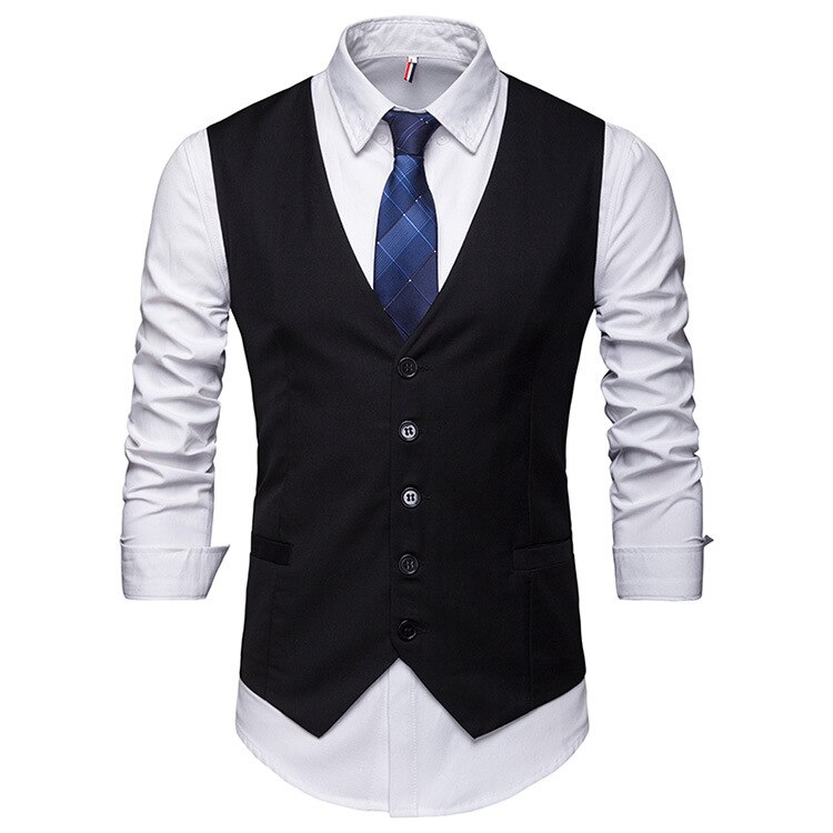Plus Size S-7XL Slim Fit Sleeveless Mens Wedding Waistcoats 9 Colors Solid Waistcoat Men Dress Vests Y122306