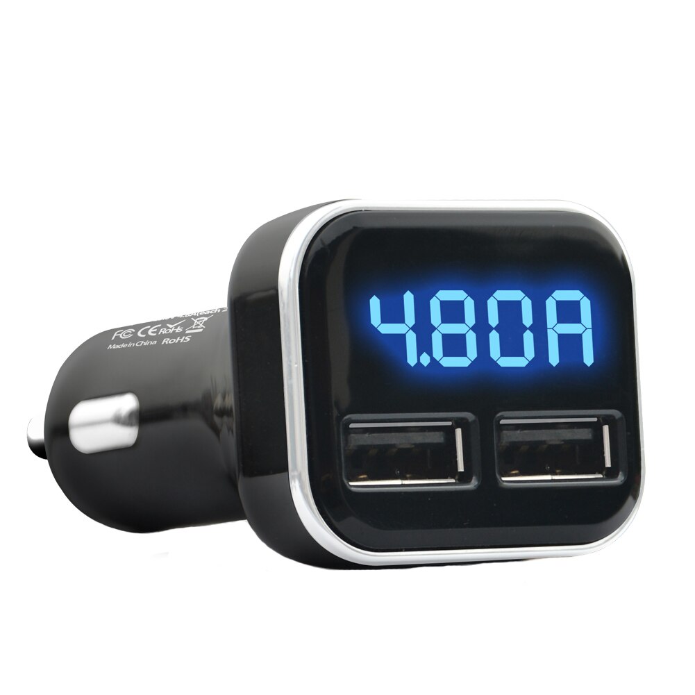 4.8a auto biloplader stik spændingsovervågning multifunktionelt hurtigt tilbehør led display dual usb mini praktisk adapter