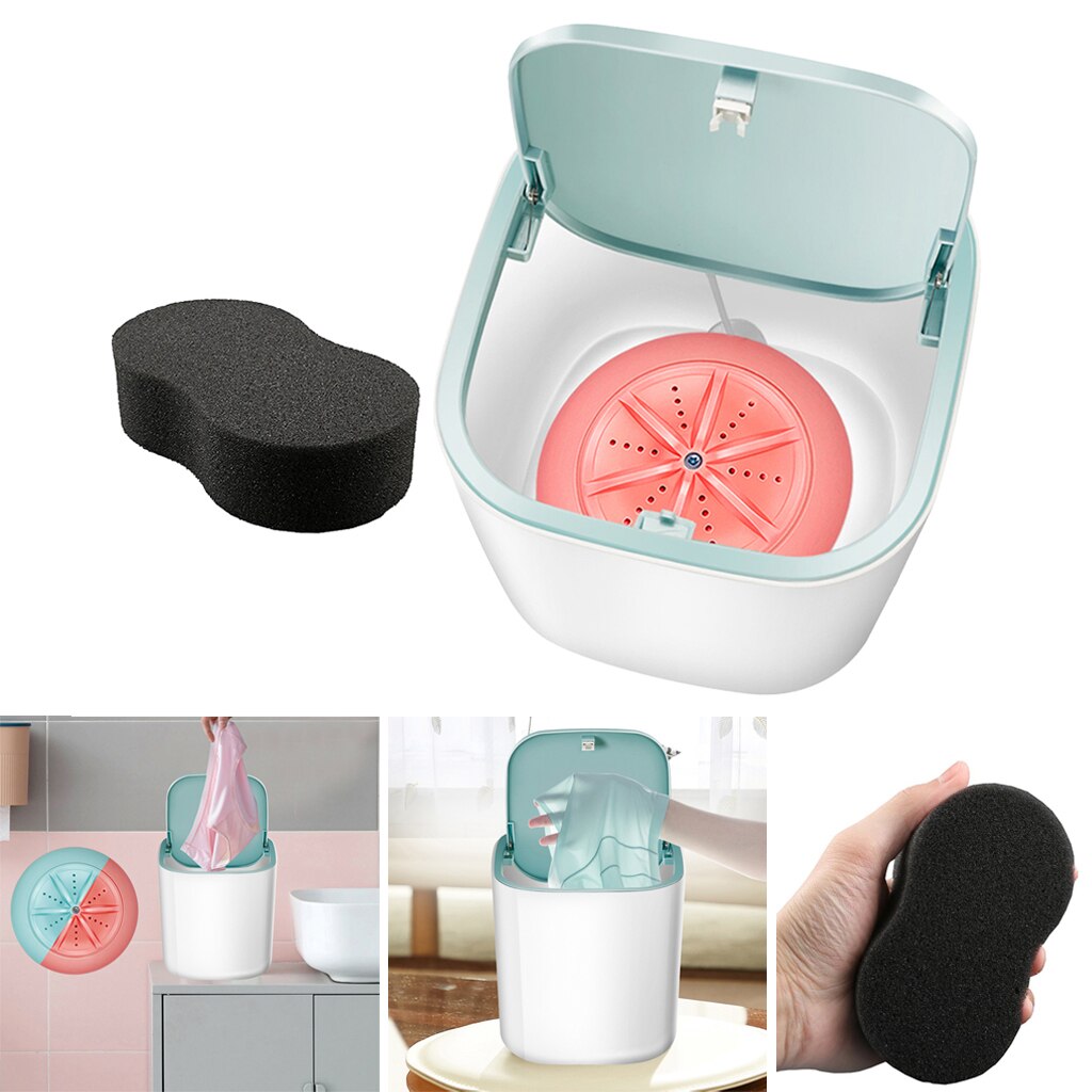 Draagbare Wasmachine Voor Make-Up Borstel Broek Reizen Camping Roze + Spons