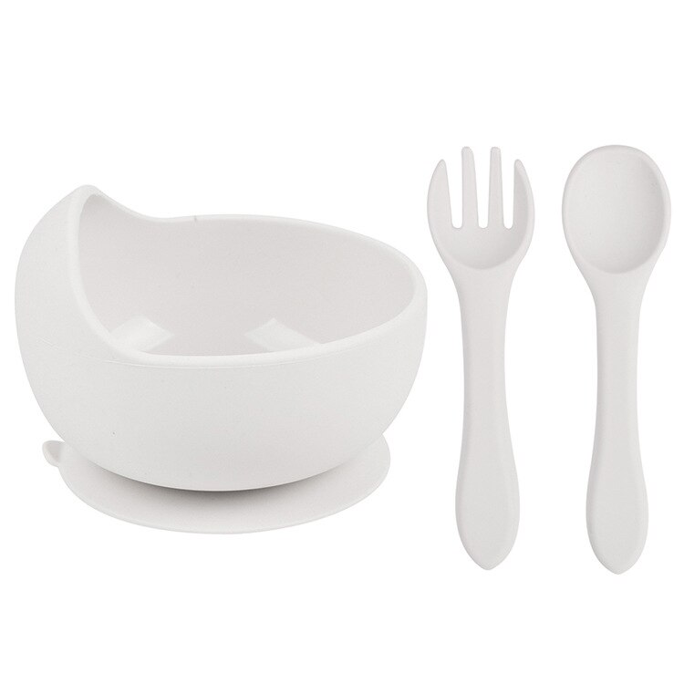 3Pcs Baby Silicone Bowl Spoon Fork Set BPA Free Non-slip Children&#39;s Suction Bowl Handle Silicone Set Food Grade Tableware: Y23