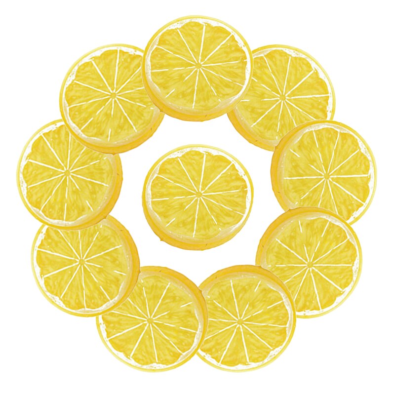 10pcs 5cm Artificial Lemon Slice Plastic Simulation Fruit Lemon Slice for Home Party Kitchen Decor Scenes Props: Yellow