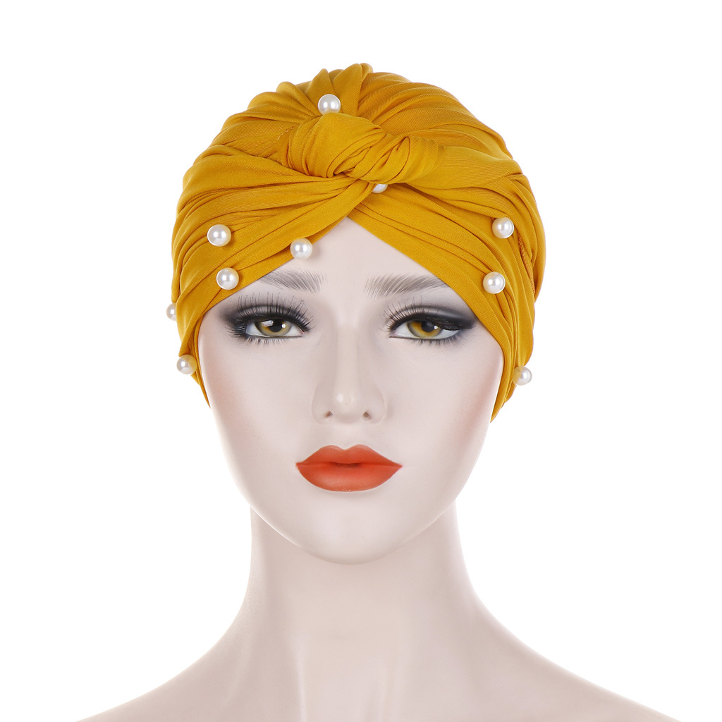 Turbante con perlas de terciopelo elásticas para Mujer, gorro musulmán, Hijab islámico, pañuelo para la cabeza, Turbante