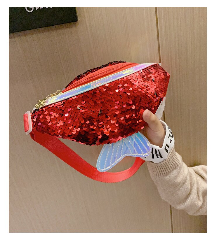 Børn piger pailletter taljetaske glitter havfrue enkelt skulder brysttaske mobil møntpung: Rød