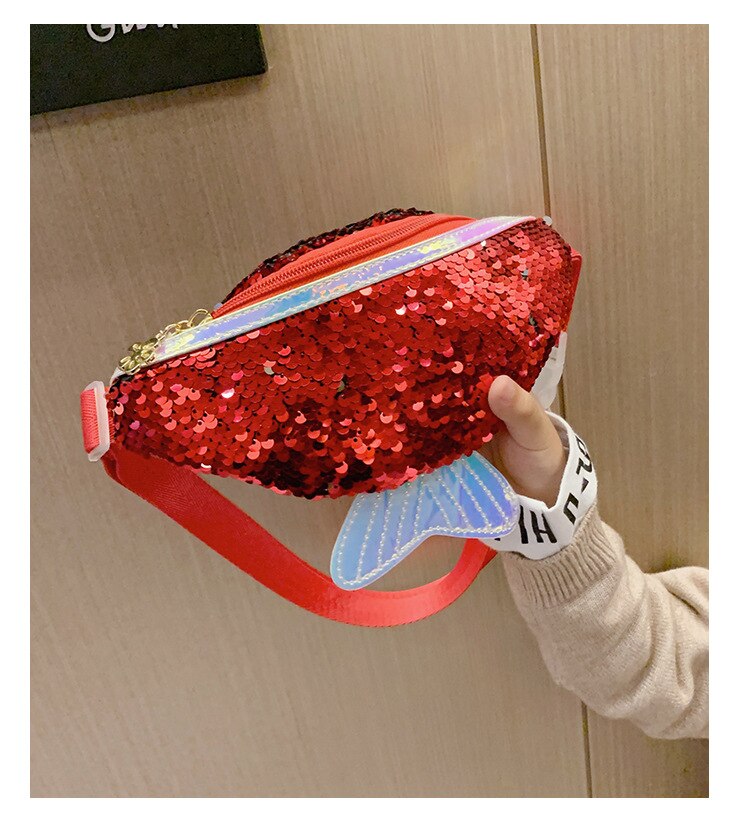 Bolso de cintura con lentejuelas para niños y niñas, bolsa de pecho de un solo hombro con sirena brillante, monedero móvil, novedad de: Rojo