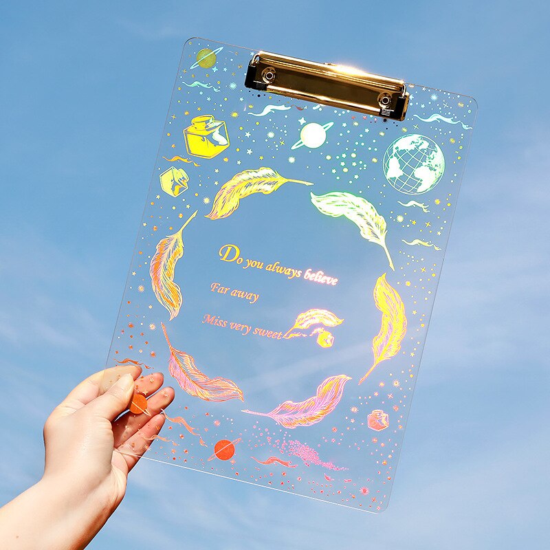 Fantasy starry akryl bronzing board klämma genomskinlig  a4 student hård plast skrivtavla brevpapper mapp