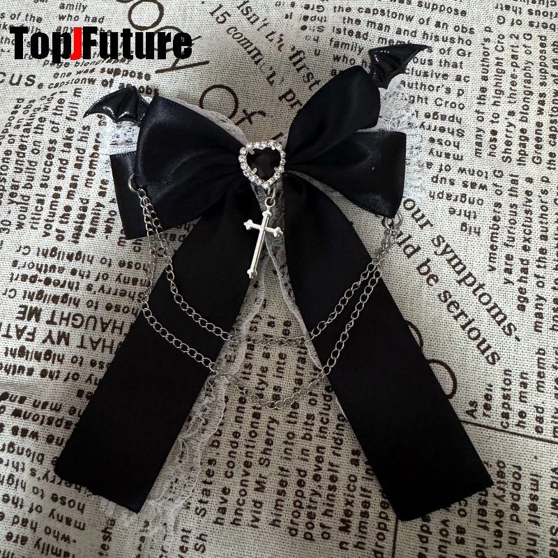 Gothic dark punk Subculture Abi y2k Millennium Girl lovely Little Devil cross Pendant Chain Lace hairgrips Hairpin clip : GRAY