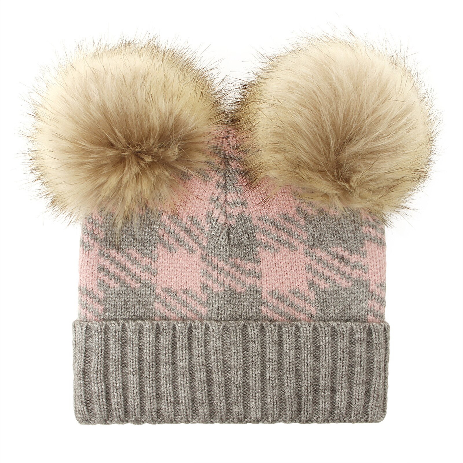 Baby Pet Met Decoratieve Pluche Ballen Plaid Gedrukt Patroon Warme Hoed Voor Winter/Herfst 0-2 Jaar: A