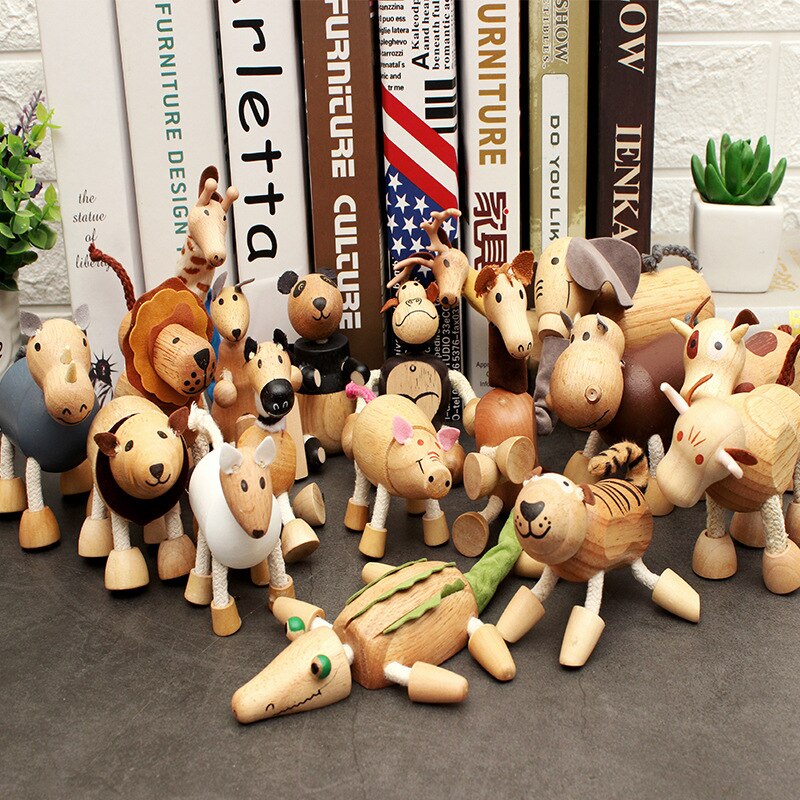 Wooden Small Animal Solid Wood Animal Doll Model Toy Children Forest Animal Puppet Toy Decoration