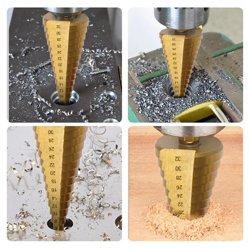 Stegborr och borrkrona fräs 6 st/set försänkning för metall/trä，borr för metallkon 32mm, -stegs ljus
