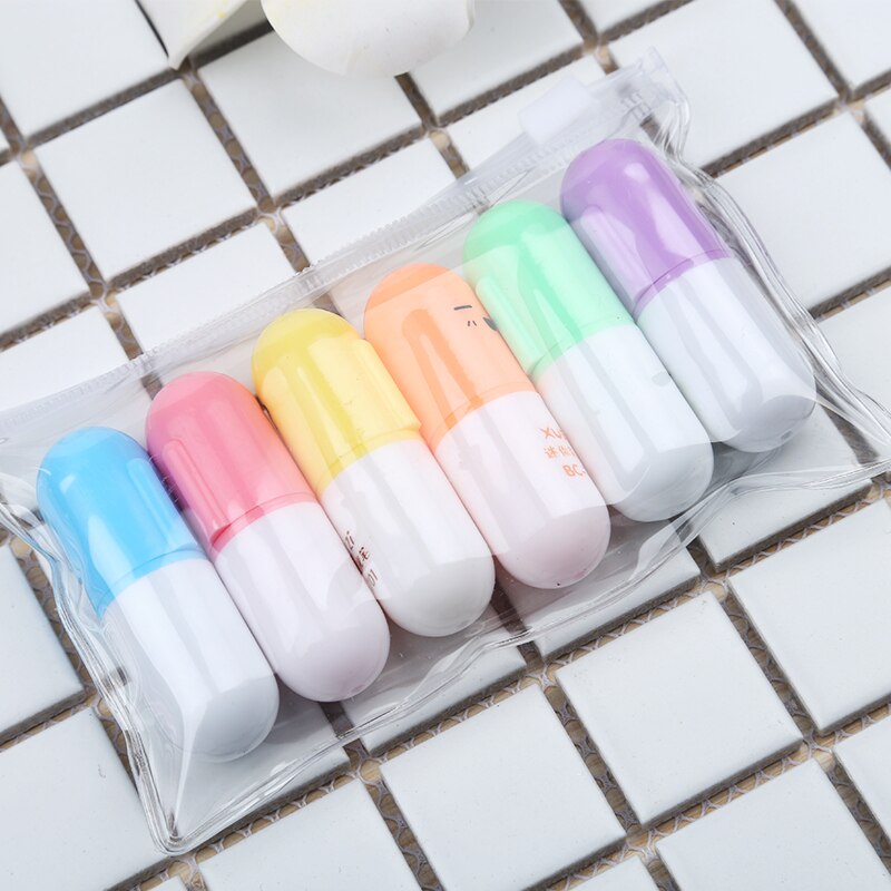 6 Teile/satz Kawaii Pille Textmarker Material Escolar Kawaii Marker Stift Schreibwaren Schule Bürobedarf Scherzt