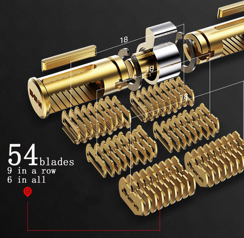 Super C-class brass lock cylinder 54 blade 12pcs keys Double milling 32 Track 8 slot anti violence and technical unlocking