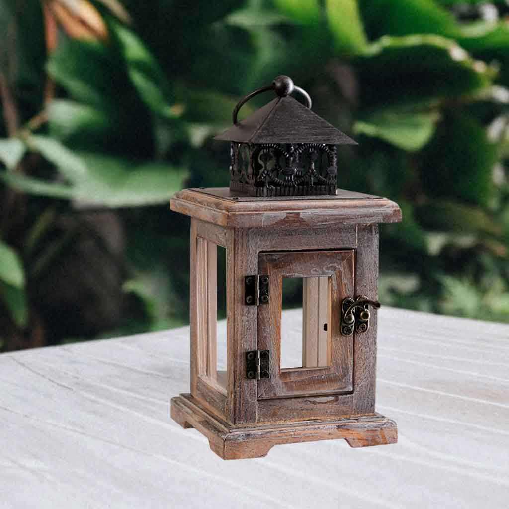 Retro Style Pillar Candle Holder Wooden Lantern Candlestick Night Light Candleholder Garden Home Decoration Ornaments: Wood Black