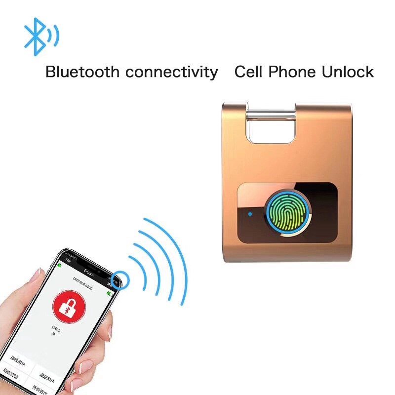Bloqueio de controle inteligente do app de bluetooth do cadeado da impressão digital para o ginásio, esportes, bicicleta, escola, armário e armazenamento