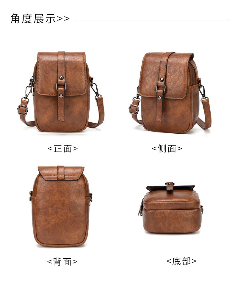 Olie Wax Pu Leer Vrouwen Enkele Schouder Messenger Bag Grote Capaciteit Twee-Layer Schoolmeisje Mobiele Telefoon Bag Guangzhou tas