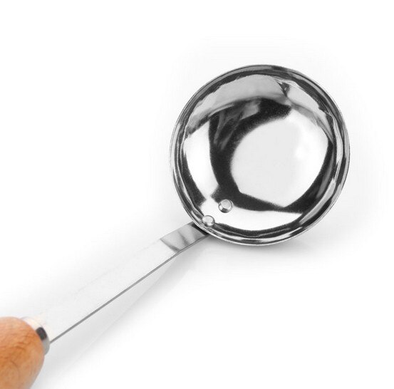 UXCELL-utensilios de cocina de acero inoxidable con mango de cara sonriente, cuchara para sopa, cucharón de madera, KX 226, 1 unidad