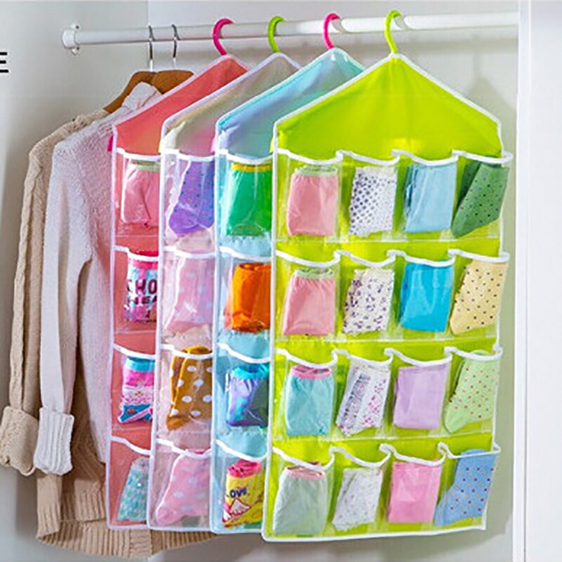 16 Grid Foldable Wardrobe Wall Door Back Hanging Bag Underwear Sock Tie Hanging Shoe Storage Clothes Organizer Sundries Pouch