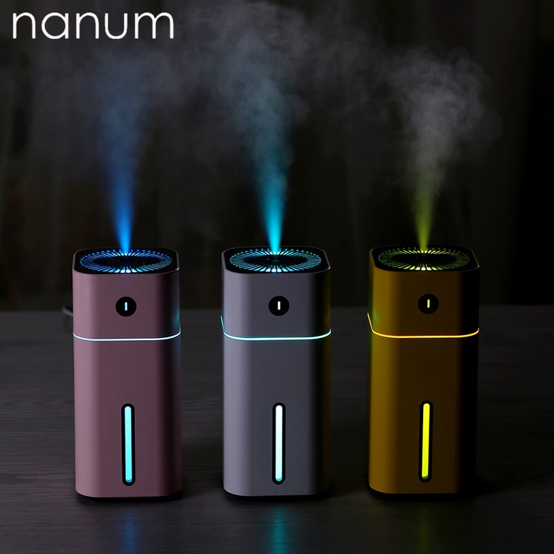 Difusor de aceites esenciales, Mini humidificador cuadrado D ultrasónico, purificador de aire, Luz LED nocturna, ambientador de coche USB para oficina