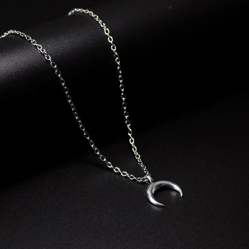Collar con colgante de Luna para mujer, collares plateados de aleación dorada, cadena de clavícula, joyería para mujer: Silver-2